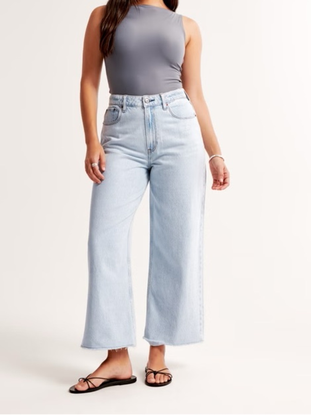 Abercrombie & Fitch The Crop Wide Leg High Rise Light Wash Jeans